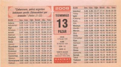 13 Temmuz 2008 Takvim Yaprağı EFM(N)1991 - 1