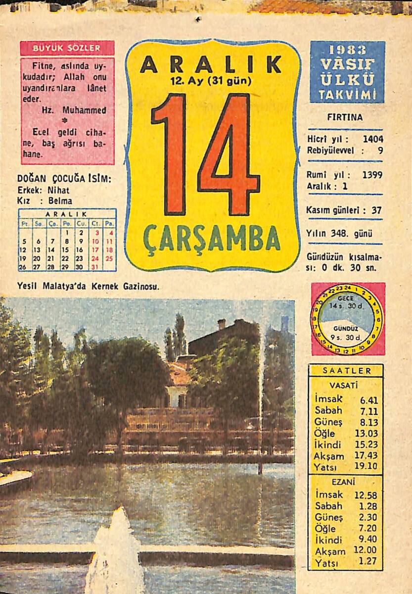 14 Aralık 1983 Takvim Yaprağı - Doğum Günü Hediyesi EFMN13599 - 1