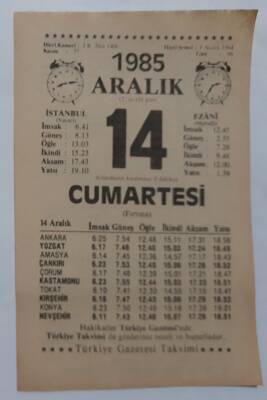 14 Aralık 1985 Takvim Yaprağı - Doğum Günü Hediyesi EFM(N)6859 - 1