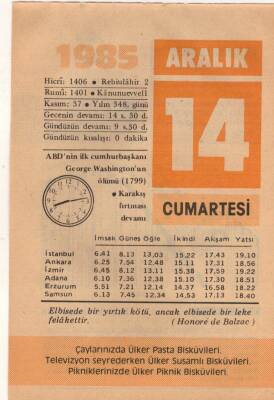 14 Aralık 1985 Takvim Yaprağı EFM(N)4111 - 3