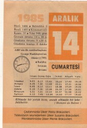 14 Aralık 1985 Takvim Yaprağı EFM(N)4111 - 2