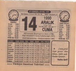 14 Aralık 1990 Takvim Yaprağı EFM(N)4142 - 3