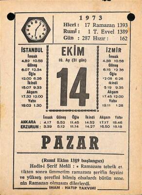 14 Ekim 1973 Takvim Yaprağı - Doğum Günü Hediyesi EFM(N)10596 - 4