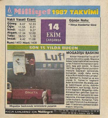 14 Ekim 1987 Resimli Takvim Yaprağı - Doğum Günü Hediyesi EFM(N)10512 - 4