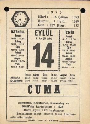 14 Eylül 1973 Takvim Yaprağı - Doğum Günü Hediyesi EFM(N)9860 - 1