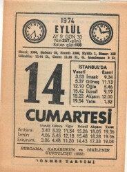 14 Eylül 1974 Takvim Yaprağı EFM(N)2801 - 3