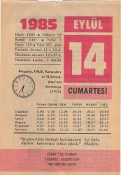 14 Eylül 1985 Takvim Yaprağı EFM(N)2818 - 3