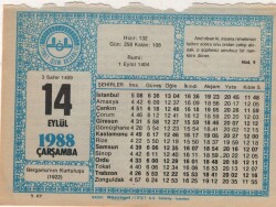 14 Eylül 1988 Takvim Yaprağı EFM(N)2903 - 2