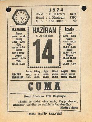 14 Haziran 1974 Takvim Yaprağı - Doğum Günü Hediyesi EFM(N)11961 - 1