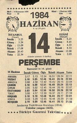 14 Haziran 1984 Takvim Yaprağı - Doğum Günü Hediyesi EFM(N)11507 - 1