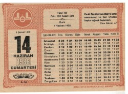 14 Haziran 1986 Takvim Yaprağı EFM1051 - 1