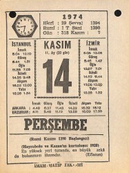 14 Kasım 1974 Takvim Yaprağı - Doğum Günü Hediyesi EFM(N)10776 - 4