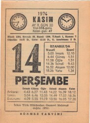 14 Kasım 1974 Takvim Yaprağı EFM(N)3324 - 3