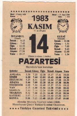 14 Kasım 1983 Takvim Yaprağı EFM(N)3958 - 3