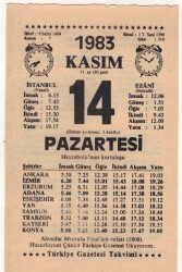 14 Kasım 1983 Takvim Yaprağı EFM(N)3958 - 1