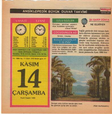 14 Kasım 1984 Takvim Yaprağı EFM(N)4050 - 3