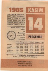 14 Kasım 1985 Takvim Yaprağı EFM(N)3384 - 2