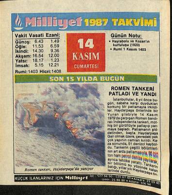 14 Kasım 1987 Takvim Yaprağı - Doğum Günü Hediyesi EFM(N)11947 - 1