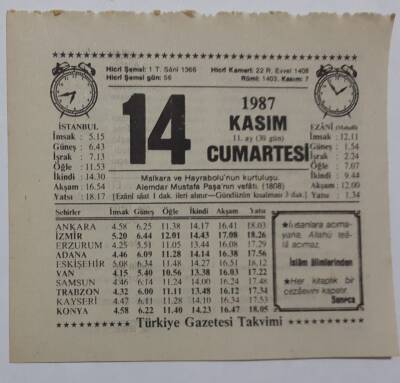 14 Kasım 1987 Takvim Yaprağı - Doğum Günü Hediyesi EFM(N)7153 - 1