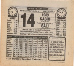 14 Kasım 1989 Takvim Yaprağı EFM(N)3474 - 3