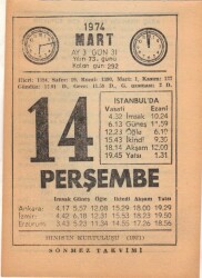 14 Mart 1974 Takvim Yaprağı EFM(N)5893 - 1