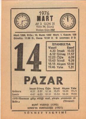 14 Mart 1976 Takvim Yaprağı EFM(N)5955 - 2