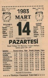 14 Mart 1983 Takvim Yaprağı EFM(N)5831 - 3