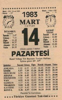 14 Mart 1983 Takvim Yaprağı EFM(N)5831 - 3