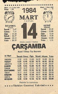 14 Mart 1984 Takvim Yaprağı - Doğum Günü Hediyesi EFM(N)11527 - 1