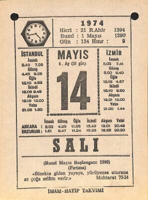 14 Mayıs 1974 Takvim Yaprağı - Doğum Günü Hediyesi EFM(N)12328 - 1