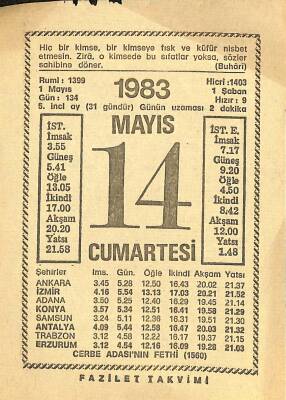 14 Mayıs 1983 Takvim Yaprağı - Doğum Günü Hediyesi EFM(N)12161 - 1