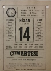 14 Nisan 1973 Takvim Yaprağı - Doğum Günü Hediyesi EFM(N)8111 - 2