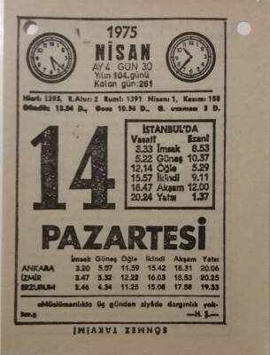 14 Nisan 1975 Takvim Yaprağı - Doğum Günü Hediyesi EFM(N)8141 - 2