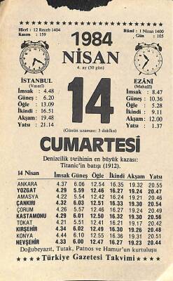 14 Nisan 1984 Takvim Yaprağı - Doğum Günü Hediyesi EFM(N)11329 - 1