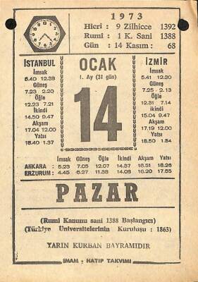 14 Ocak 1973 Takvim Yaprağı - Doğum Günü Hediyesi EFM(N)10823 - 4