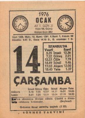 14 Ocak 1976 Takvim Yaprağı EFM(N)4815 - 1