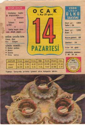 14 Ocak 1980 Takvim Yaprağı EFM(N)5062 - 1