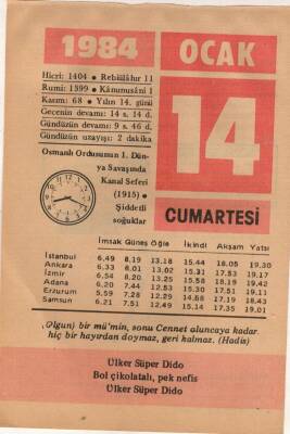 14 Ocak 1984 Takvim Yaprağı EFM(N)4753 - 1