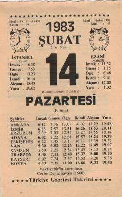 14 Şubat 1983 Takvim Yaprağı EFM(N)5394 - 1