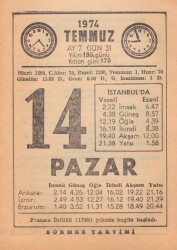 14 Temmuz 1974 Takvim Yaprağı EFM(N)1994 - 3