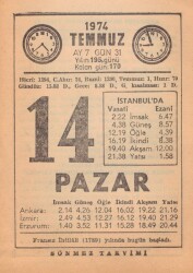 14 Temmuz 1974 Takvim Yaprağı EFM(N)1994 - 1