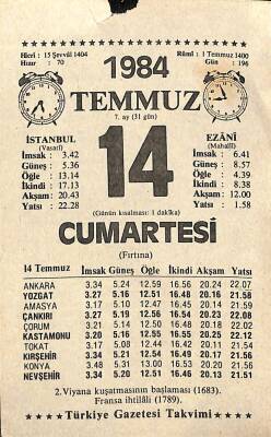 14 Temmuz 1984 Takvim Yaprağı - Doğum Günü Hediyesi EFM(N)11524 - 1