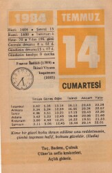 14 Temmuz 1984 Takvim Yaprağı EFM(N)1997 - 1