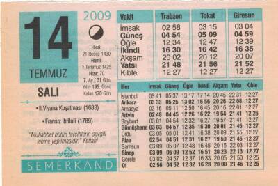 14 Temmuz 2009 Takvim Yaprağı EFM(N)2006 - 2