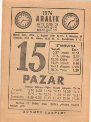 15 Aralık 1974 Takvim Yaprağı EFM(N)4297 - 2