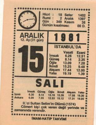 15 Aralık 1981 Takvim Yaprağı EFM(N)4420 - 3