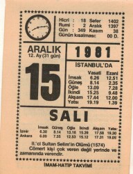 15 Aralık 1981 Takvim Yaprağı EFM(N)4420 - 2