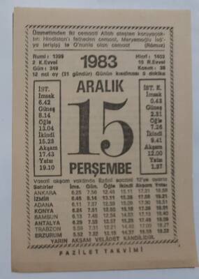 15 Aralık 1983 Takvim Yaprağı - Doğum Günü Hediyesi EFM(N)6895 - 1