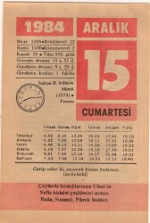 15 Aralık 1984 Takvim Yaprağı EFM(N)4174 - 3