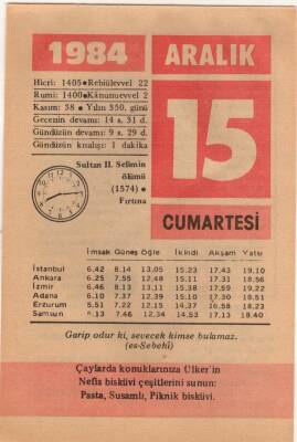 15 Aralık 1984 Takvim Yaprağı EFM(N)4174 - 1